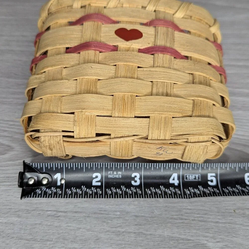 Vintage Hand Crafted & Signed 1993 Woven Hanging Basket with Metal Heart Accent